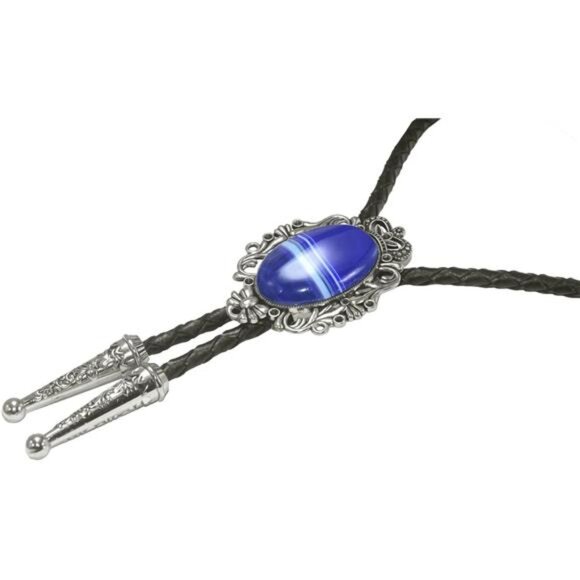 Bolo Tie Natural Colors Stone Blue Turquoise Stone 2 - Picture 5 of 6